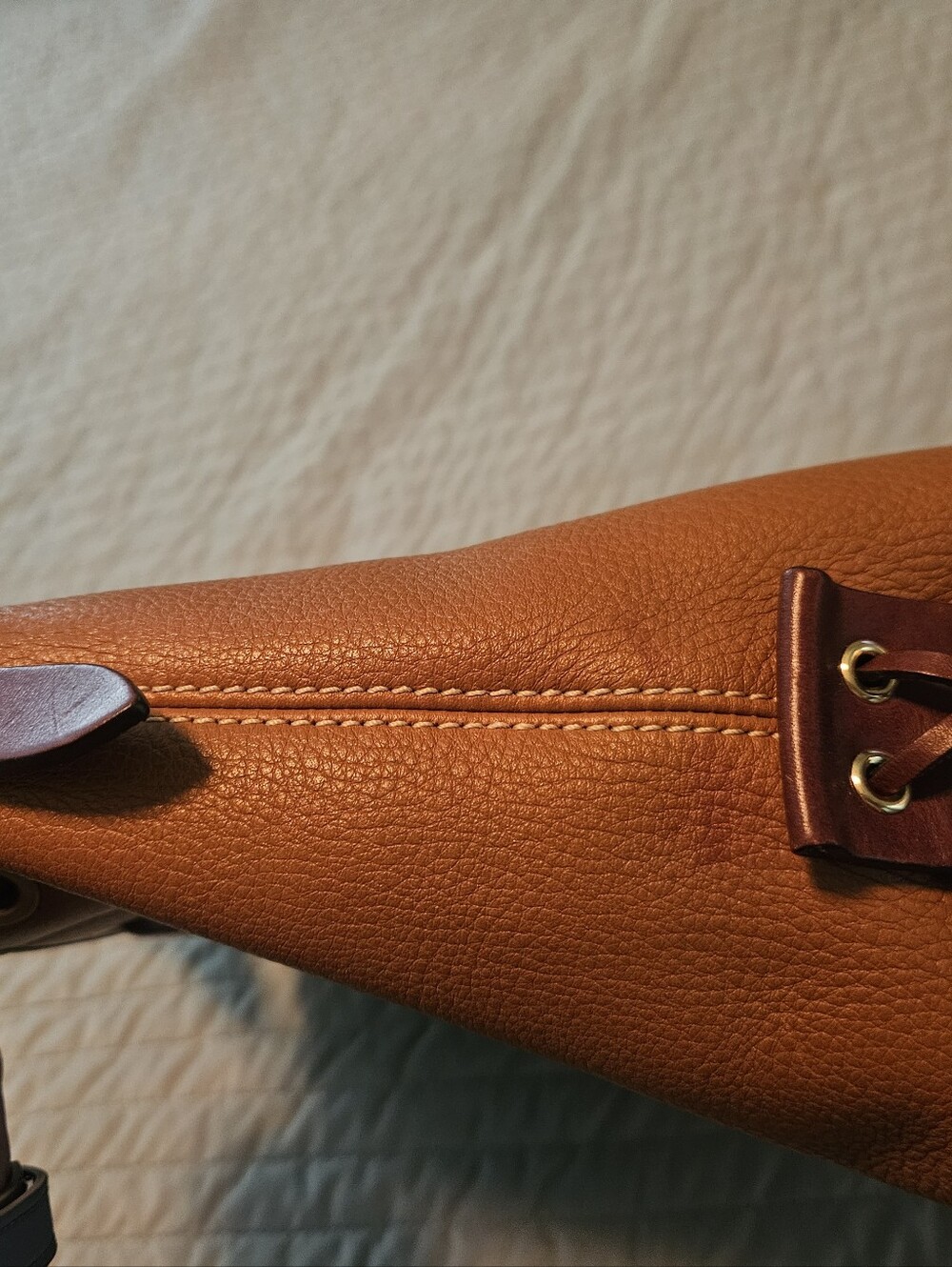 Dooney & Bourke Cognac Brown Leather Drawstring Shoulder Bag - Picture 6 of 11